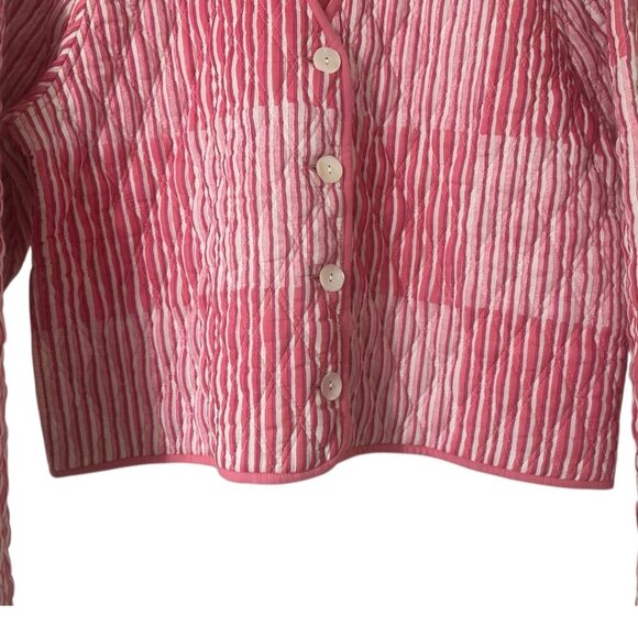 Roller Rabbit Checkboard Stripe Marni Pink Cropped Quilted Cotton Jacket L - Picture 10 of 16
